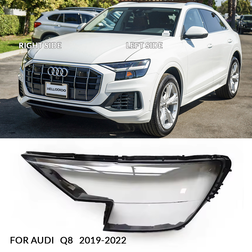 the audi q8 car and its headlight lens glass